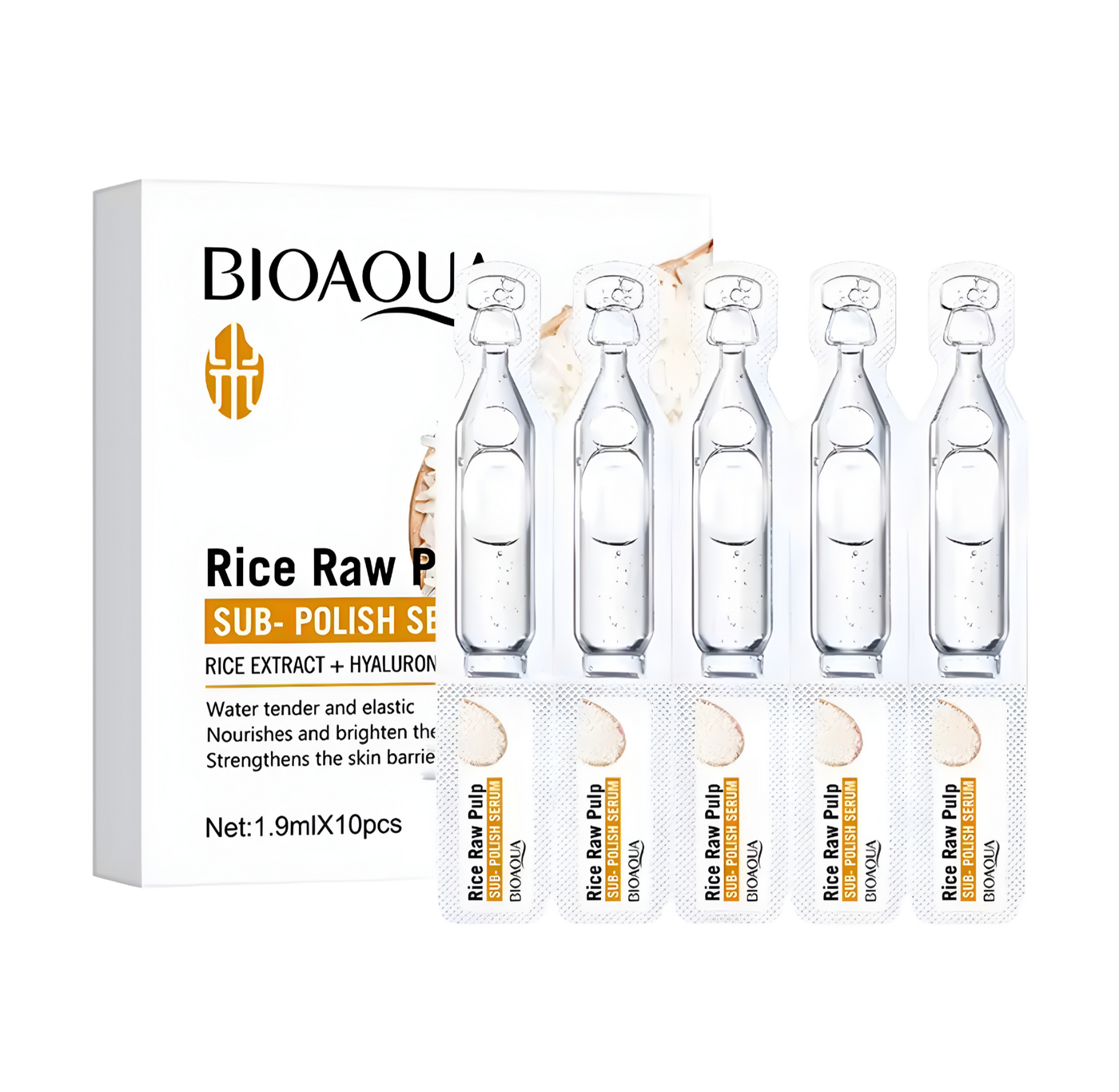 Serum facial De extracto De arroz y acido hialuronico 5 ampolletas |BIOAQUA